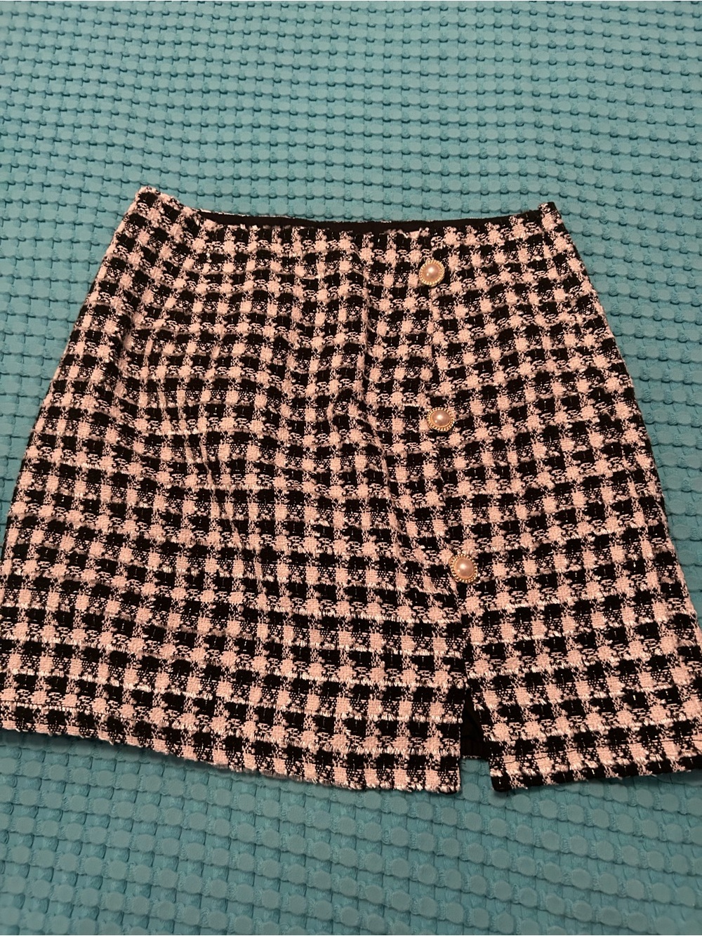 Black and White Houndstooth Button-Front Mini Skirt